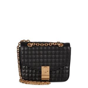 CELINE Quilted Leather Flap Bag with Chain Women BLACK Shopping Bags